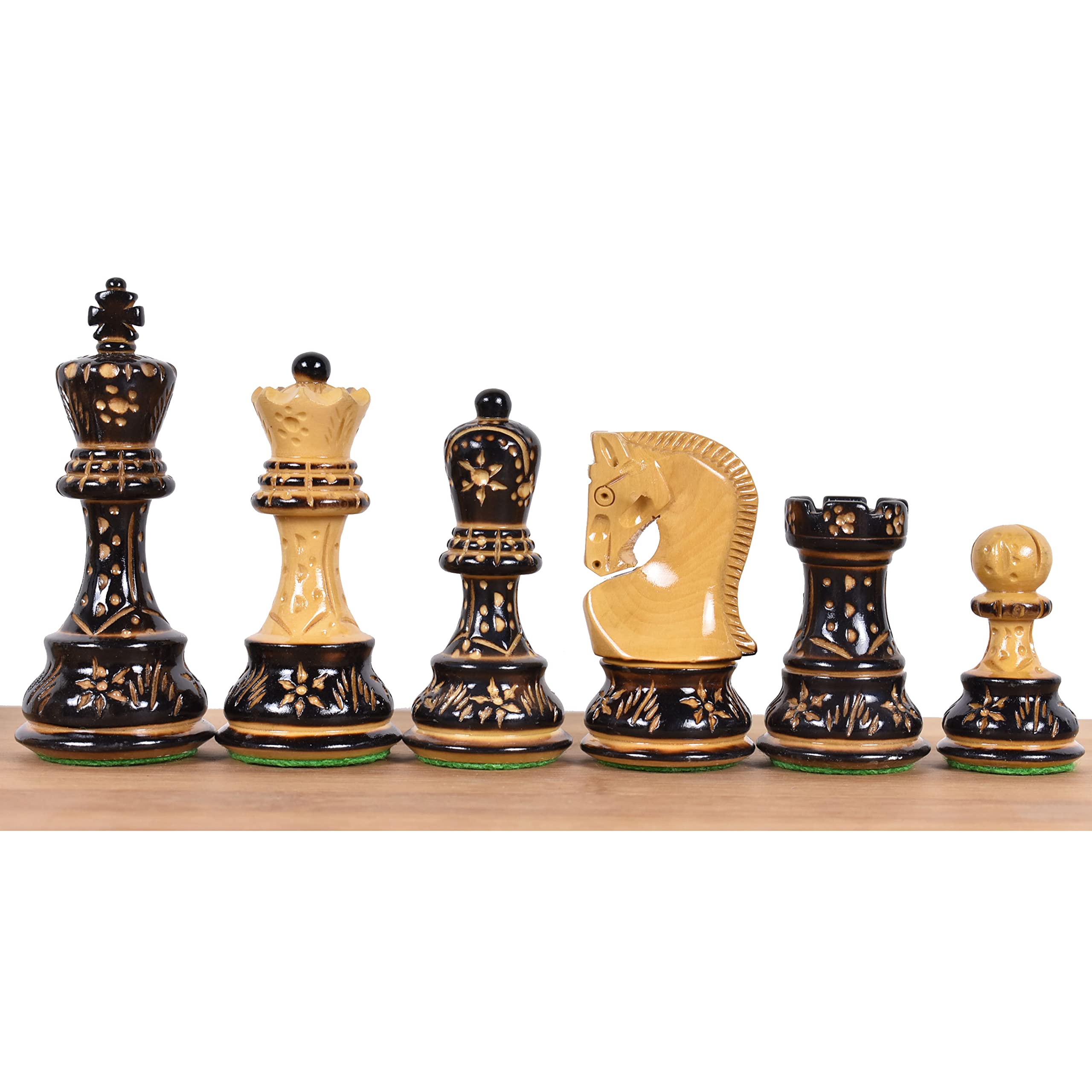 Royal Chess Mall Russian Zagreb Chess Pieces Only Chess Set, Burnt Boxwood Carved Wooden Chess Set, 3.9-in King, Luxury Chess Set, Weighted Gloss Chess Pieces (2.67 lbs)