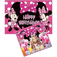 Cartoon Mouse Baby Shower Backdrop Princess Party Photography Supplies Backdrop 1st 2nd 3rd Birthday Background Girls Hot Pink Decoration for Kids Banner Photo Studio Props (5x3ft)