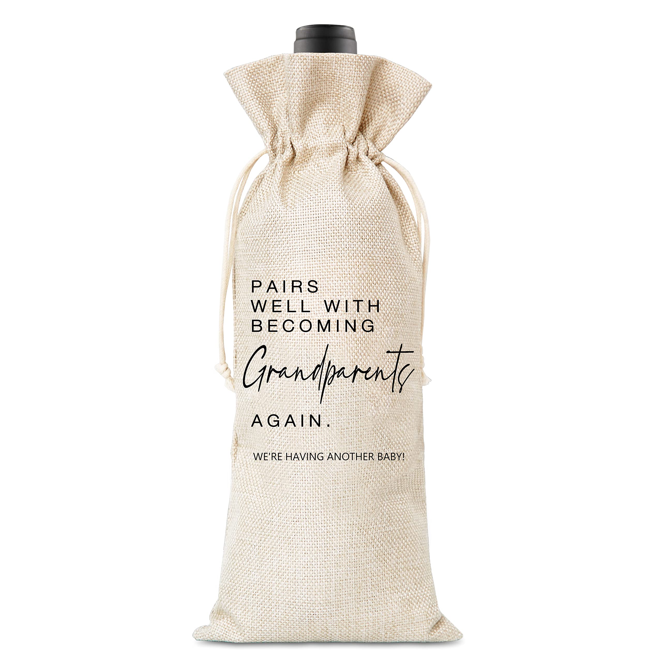 Baby Announcement Wine Bag, Pairs Well With Becoming Grandparent Again: We Are Having Another Baby, Pregnancy Announcement, New Grandparents - 1 Pack (WINEDAI-035)