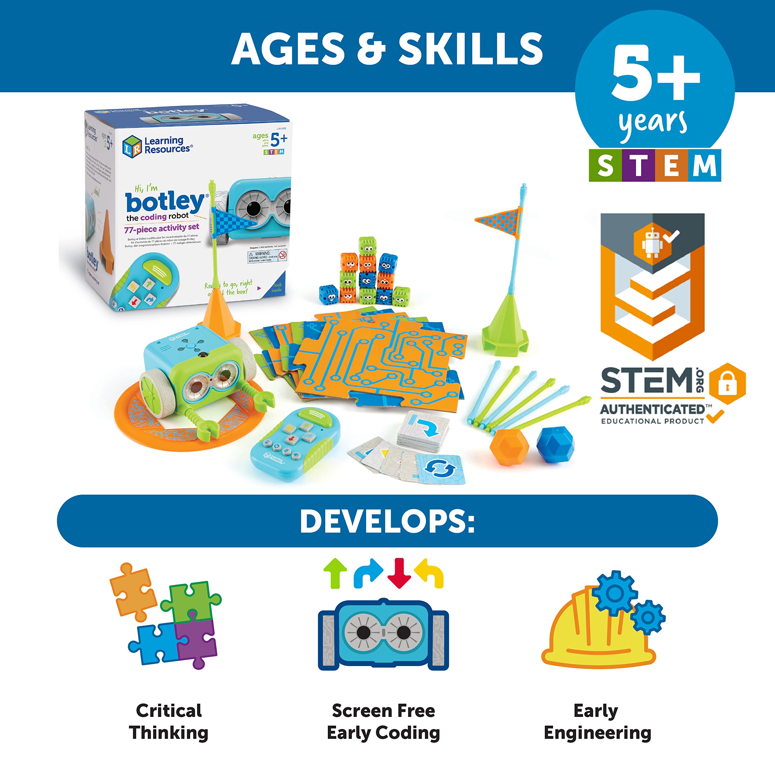 Learning Resources Botley The Coding Robot Activity Set - 77 Pieces, Ages 5+, Screen-Free Coding Robots for Kids, STEM Toys for Kids, Programming for Kids,Back to School Gifts