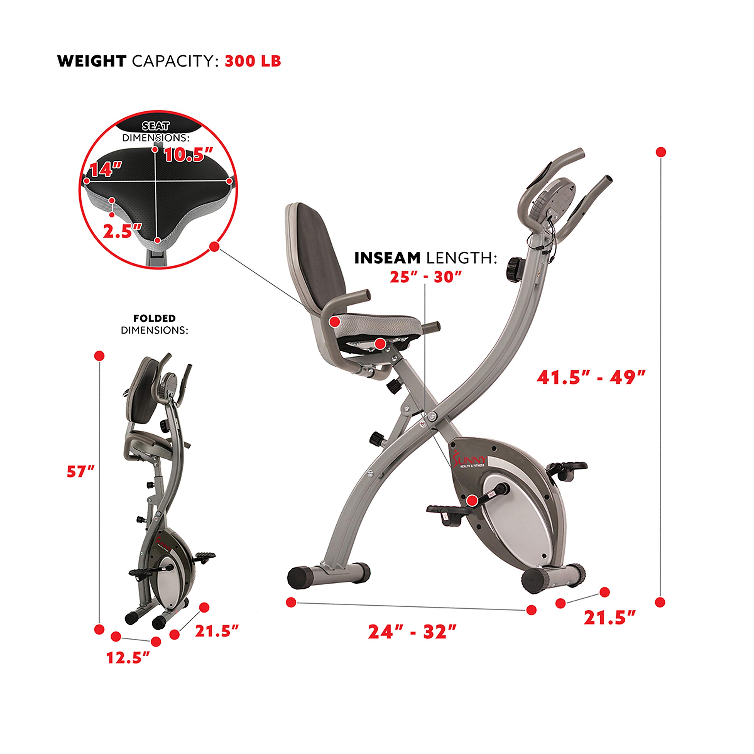 Sunny Health & Fitness Magnetic Foldable Upright Exercise Bike W/ Device Holder