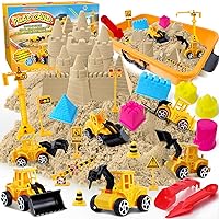 ESSENSON Construction Sensory Bin - Play Sand Kit with Toy Truck and 4lbs Magical Sand, Pretend Play Beach Sensory Toy Sandbox, Kids Gifts for Girls and Boys