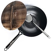Carbon Steel Wok For Electric, Induction and Gas Stoves (Lid, Spatula and User Guide Video Included)
