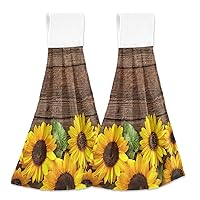 Spring Summer Sunflowers Hanging Kitchen Towel Autumn Yellow Flowers Wooden Hand Tie Towels Set 2 Pcs Tea Bar Dish Cloths Dry Towel Soft Absorbent Durable for Bathroom Laundry Room Decor