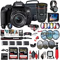 Canon EOS Rebel 800D / T7i DSLR Camera with 18-55 4-5.6 is STM Lens + 4K Monitor + Canon EF 24-70mm Lens + Mic + Headphones + 2 x 64GB Cards + Color Filter Kit + Case + More (Renewed)