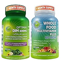Optimal DIM (Diindolylmethane) Plus Supplement 200mg for Hormonal and Estrogen Balance + Vegan Multivitamin Plus for Men & Women (No Iron) for Optimum Nutrition with Complete Multi System Support
