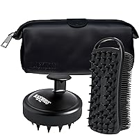 Blackwood For Men Double Duty Beard & Body Scrubber + Scalp Massager + Signature Dopp Portable Travel Bag - Dual-Sided Men's Shower Tool - Healthy Hair Growth Stimulator Brush for Cleansing & Relaxing