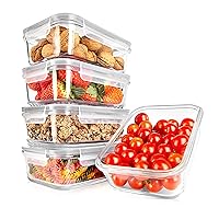 NutriChef 10-Piece Glass Food Containers - Stackable Superior Glass Meal-prep Storage Containers, Newly Innovated Leakproof Locking Lids w/Air Hole, Freezer-to-Oven-Safe (Gray)