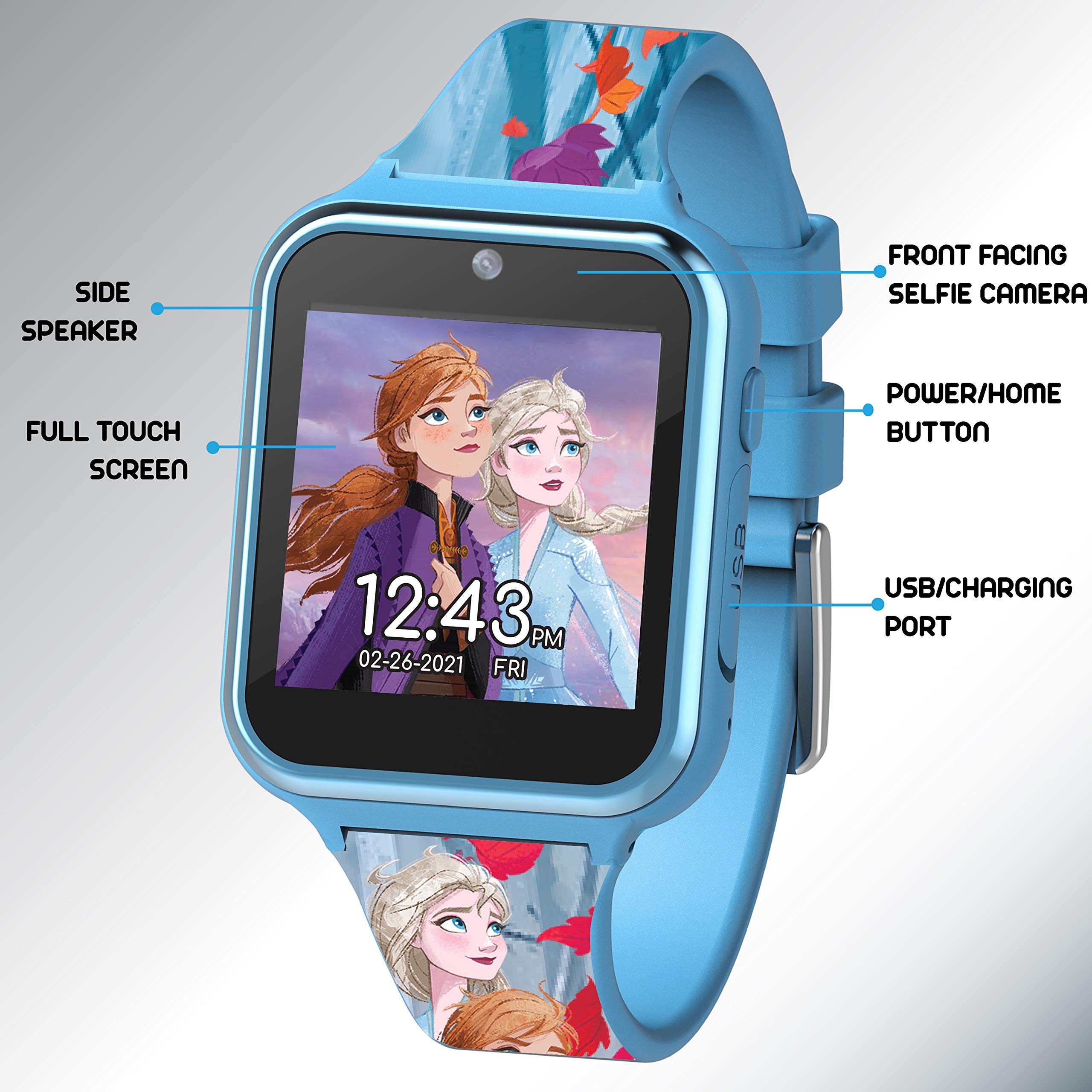 Accutime Kids Disney Frozen Smart Watch with Camera for Kids and Toddlers - Interactive Smartwatch for Boys & Girls with Games, Voice Recorder, Calculator, Pedometer, Alarm, Stopwatch