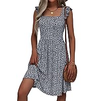 Loemes Summer Cute Floral Flowy Knee Length Sundressses Beach Dress for Women 2024