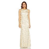 Adrianna Papell Women's Floral Embroidery Halter Gown