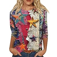 3/4 Sleeve Shirts for Women Easter Print Graphic Tees Blouses Casual Plus Size Basic Tops Pullover 2024