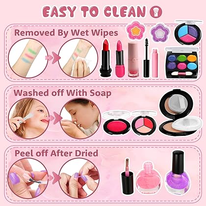 Kids Makeup Kit for Girls, Real Makeup Kit for Kids, Washable Makeup Kit Christmas Toys for Little Girls Child Pretend Play Makeup for 4 5 6 7 Years Old Birthday Gifts Toys