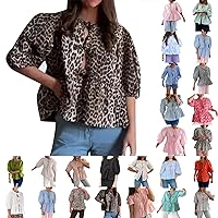 Peplum Tops for Women 2024 Y2k Puff Sleeve Shirts Leopard Print Lace Up Babydoll Ruffle Hem Blouse Tie Front Cute Summer Tops