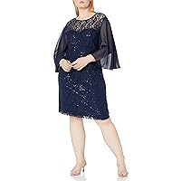 S.L. Fashions Women's Short Sheath Sequin Lace Dress with Illusion Sleeves