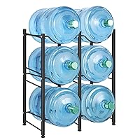 LIANTRAL 5 Gallon Water Bottle Holder, 3 Tiers Black Double Row Heavy Duty Water Cooler Jug Rack, Water Rack with 6 Slots for Home Kitchen