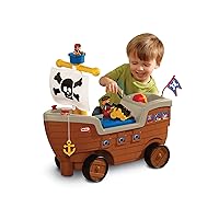 2-in-1 Pirate Ship Toy - Kids Ride-On Boat with Wheels, Under Seat Storage and Playset with Figures - Interactive Ride on Toys for 1 year olds and above, Multicolor