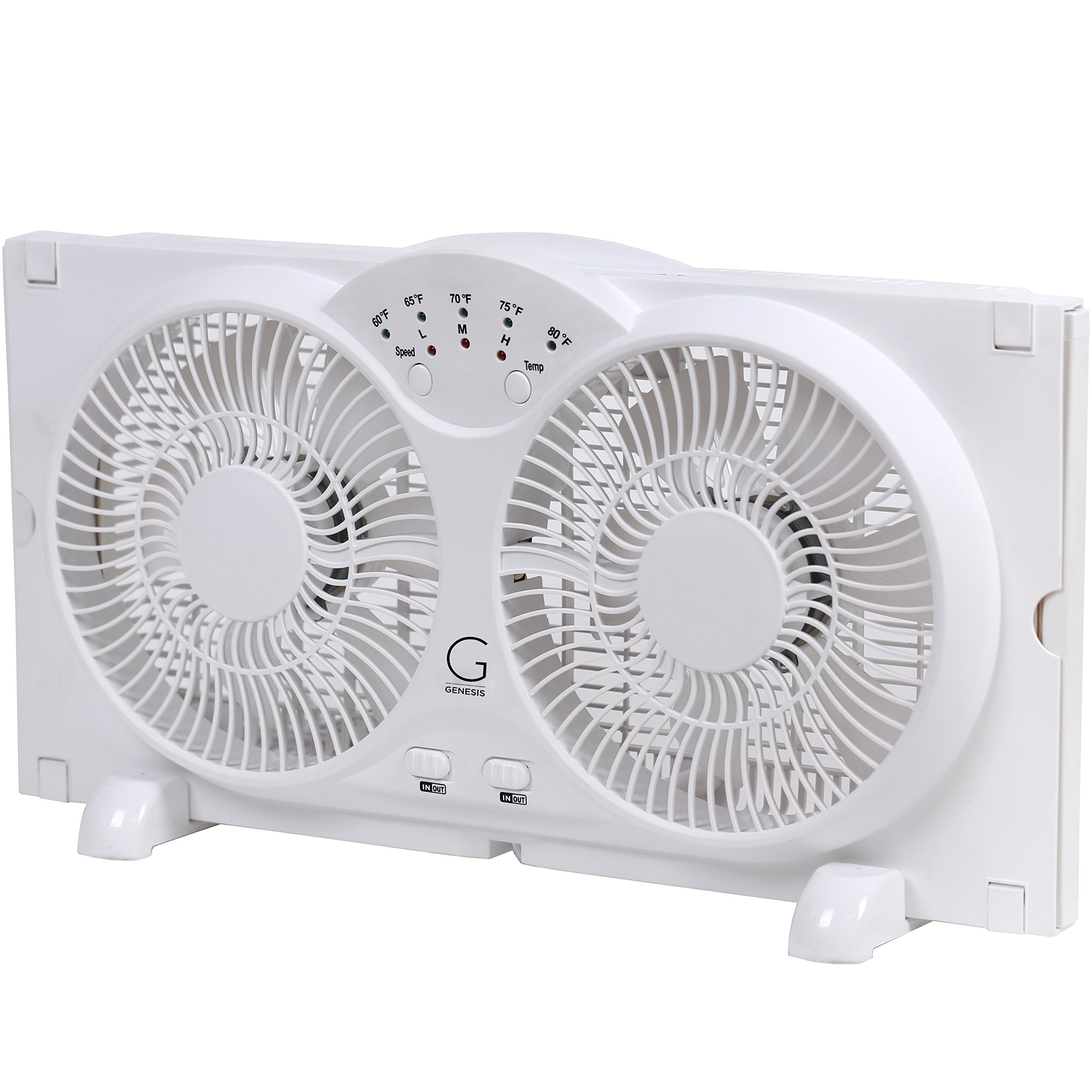 Genesis Twin Fan High Velocity Reversible AirFlow Fan, LED Indicator Lights Adjustable Thermostat & Max Cool Technology, ETL Certified, White (A1WINDOWFAN)
