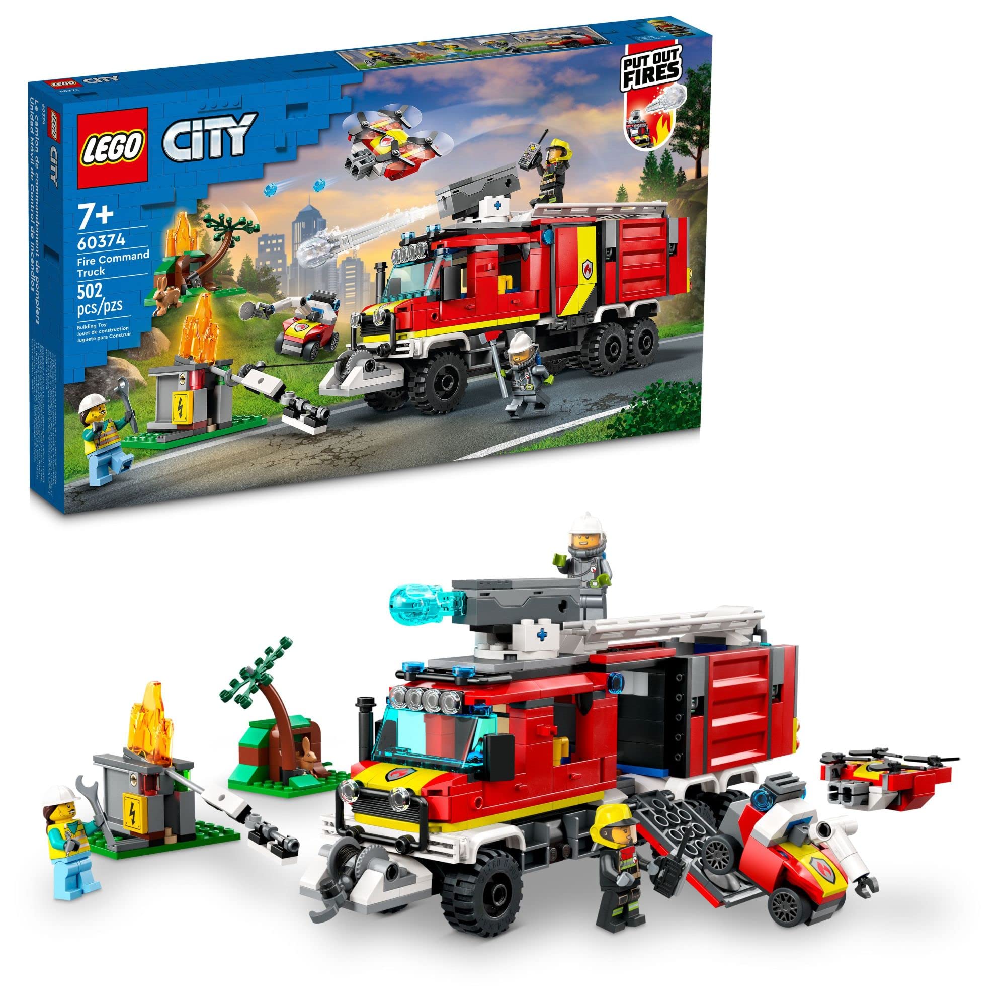 LEGO City Fire Command Unit 60374, Rescue Fire Engine Toy Set, Ultramodern Truck with Land and Air Drones, Emergency Vehicle Toys for Kids Ages 6 Plus