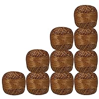 Pack of 10 Pcs Brown with Metallic Golden Cotton Crochet Thread for Cross Stitch Knitting Tatting Doilies Skeins Lacey Craft Yarn Size 20