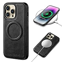iPhone 14 Pro Max case Compatible with Magsafe Charging Support Wireless for Women Men,iPhone 14 Pro Max Phone case Slim Non-Slip Luxury PU Leather Shockproof Protective Cover,Black