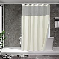 Waffle Weave Shower Curtain with Snap-in Fabric Liner & Hooks Set - Hotel Style Cream Shower Curtain for Bathroom, Water-Repellent & Washable, Mesh Top Window - 71x72, Cream