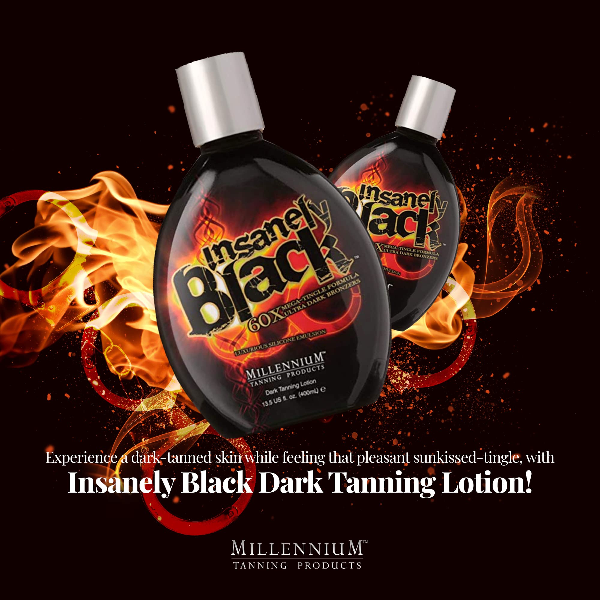 Millennium Tanning Insanely Black 60x, Mega Tingle Dark Tanning Lotion, 13.5 Ounces