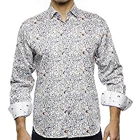 Luchiano Visconti X-Large White with Multi Color City Print Shirt