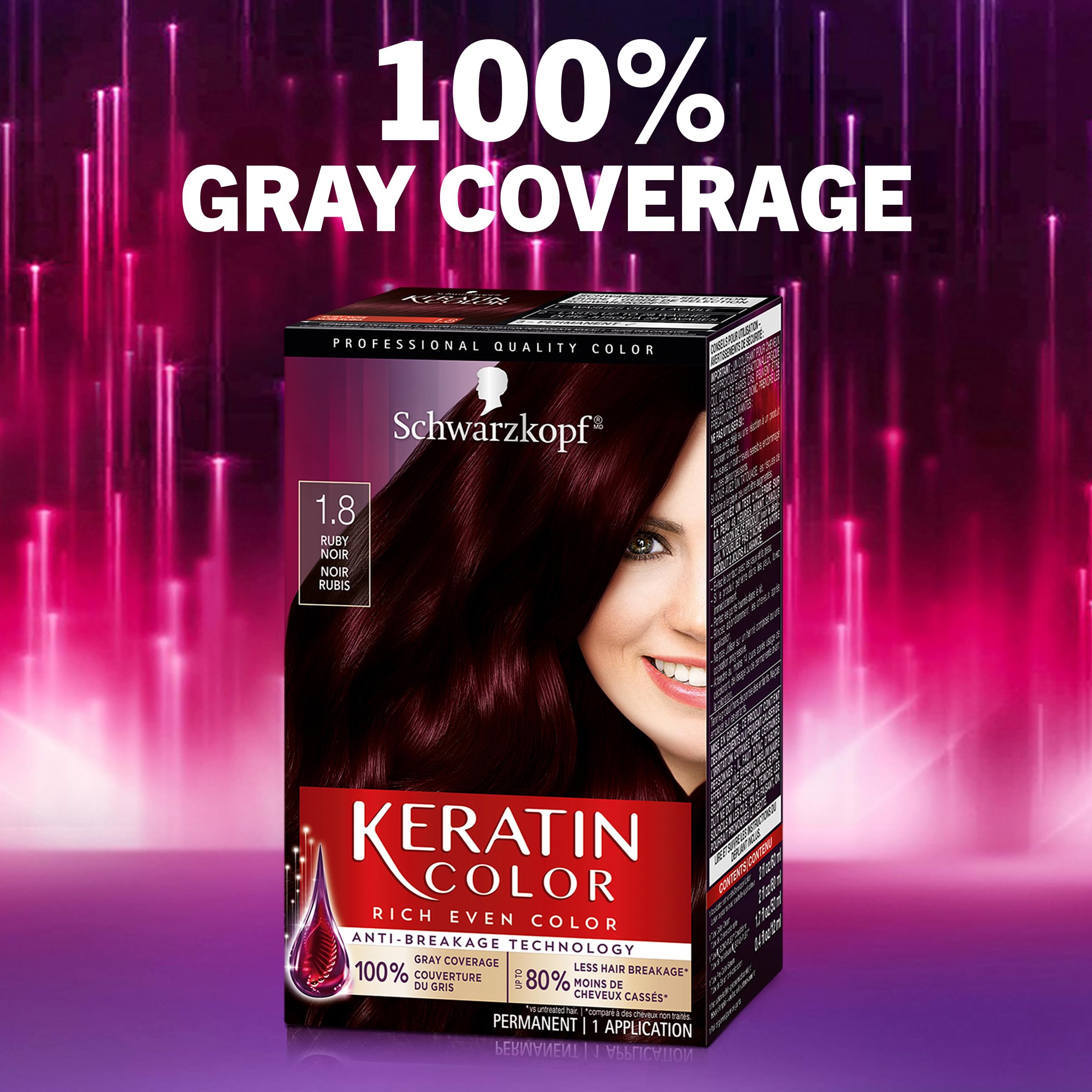 Schwarzkopf Keratin Color Permanent Hair Color Cream, 1.8 Ruby Noir