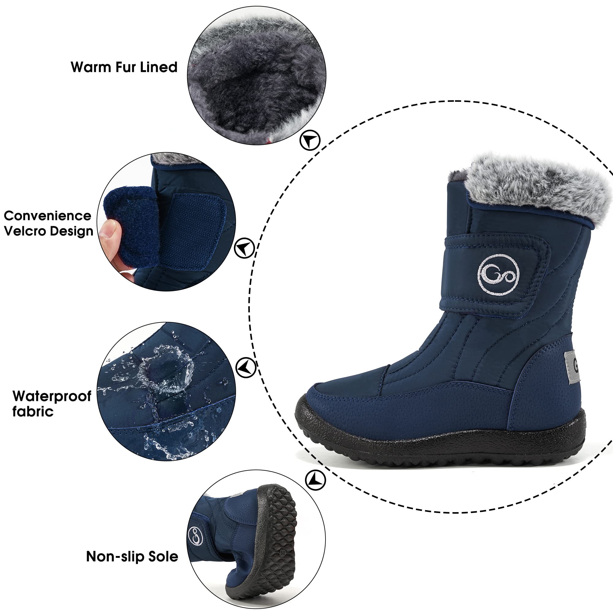 HARENCE Girls Winter Boots Boys Fashion Boots With Fur Lining Warm Toddler Snow Boots Outdoor Waterproof Slip Resistant Shoes For Kids Hook Loop Mid Calf Boot