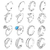 JeryWe 16 PCS 14K Gold Plated Adjustable Toe Rings for Women Open African Toe Rings Summer Beach Toe Rings Set Flower Arrow Tail Pinky Band Rings Barefoot Foot Jewelry, Cubic Zirconia