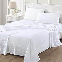 MARTHA STEWART Ultra Soft Washed Microfiber 4 Piece Sheet Set, Easy Care, Comfy Bed Sheets with Deep Pocket, 1 Flat Sheet, 1 Fitted Sheet, 2 Standard Pillowcases, Queen Size, Brilliant White, Solid