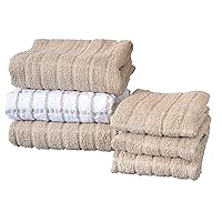 Ritz Premium Kitchen Towel and Dish Cloth Value Set, Highly Absorbent, Super Soft, Long-Lasting, 100% Cotton Checked and Solid Hand Towels, Tea Towels, Bar Towels, Putty, 1 Count (Pack of 6)