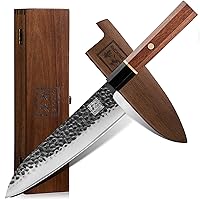 ENOKING Japanese Gyuto Chef Knife 8 Inch, High Carbon Steel Hand Forged Japanese Knife, 5 Layers 9CR18MOV Kitchen Knife, Chefs Knife with Octagonal Rosewood Handle (Gift Box)