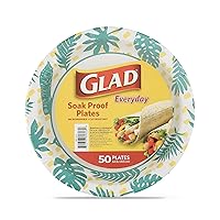 Glad Disposable Paper Plates with Palm Leaves Design, 8.5 Inch Paper Plates | Round Paper Plates for Everyday Use | Cut Proof, Soak Proof Disposable Plates from Glad, 50 Count