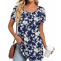 Anymeet Women's Tops 2024 Summer Tunic Short Petal Sleeve Casual Shirts Pleated Blouses for Leggings