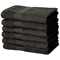 Amazon Basics - 6 Piece Fade Resistant Hand Towel, 100% Cotton, Black, 26'' x 16''