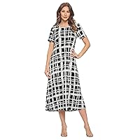 Jostar Women's Print Long Midi Dress – Short Sleeve Stretch Casual Swing Flowy Printed T Shirt One Piece