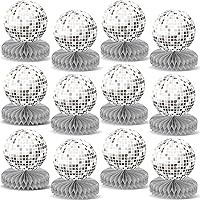 12PCS Disco Theme Party Honeycomb Centerpieces for 70s Birthday Party Decorations 70s Disco Party Table Toppers Disco Ball Party Table Centerpieces for Silver Disco Back To 70s Party Supplies Favors