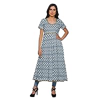 Indian Women Cotton Front Slit Kurtis Printed Long Kurti Ethnic Dress