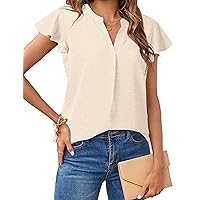 MEROKEETY Womens 2024 Summer V Neck Blouse Ruffle Short Sleeve Swiss Dot Dressy Casual Shirt Top