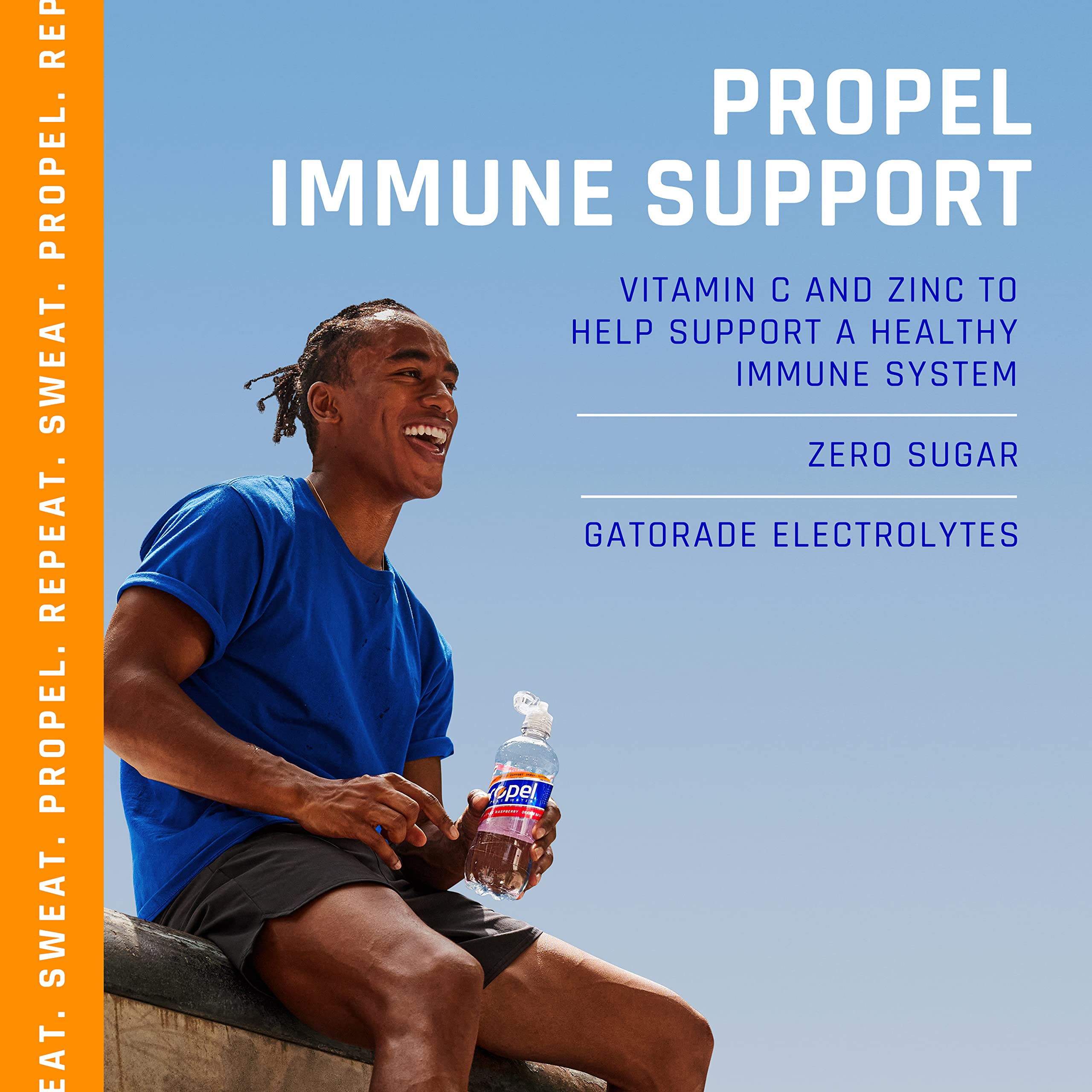 Propel Immune Support with Vitamin C + Zinc, Lemon Blackberry & Orange Raspberry Variety Pack, 24oz Bottles (Pack of 12)