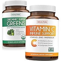 Super Greens & Vitamin C (1-Month Supply) Greens & C Synergy Bundle of Organic Super Greens Powder - Complete Superfood (60 Capsules) & & Vitamin C Immune Support (60 Vegetarian Caps)(Non-GMO)