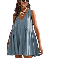 Athlisan Womens Summer Sleeveless Mini Dress Casual Loose V Neck Sundress with Pockets