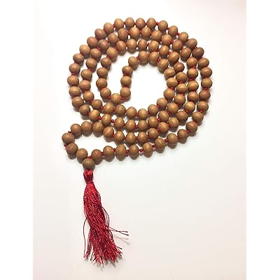 CMEI Sandalwood Mala Beads 108+1 8mm Mala Necklace Japa Mala Hand Knotted  Tibetan Mala Prayer Beads Meditation Beads Yoga Necklace (Blue Tassel)