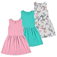 Pink Angel 3-Pack Girls' Dresses, Kids Casual Fit and Flare Sleeveless Summer Dress & School Outfit, 100% Cotton
