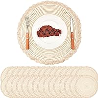 Large 15 inch Round Braided Placemats Boho placemats Bulk Washable Fabric Cotton Placemats Heat Resistant Round Kitchen Table Mats Circle Nonslip Table Mats(Beige, Set of 30)