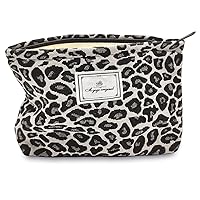 STARDW Leopard Print Makeup Bag Cosmetic Bags for Women and Girls,Travel Makeup Bag Large Capacity Canvas Makeup Bag,Makeup Organizer Bag Zipper Pouch (Gray Leopard)