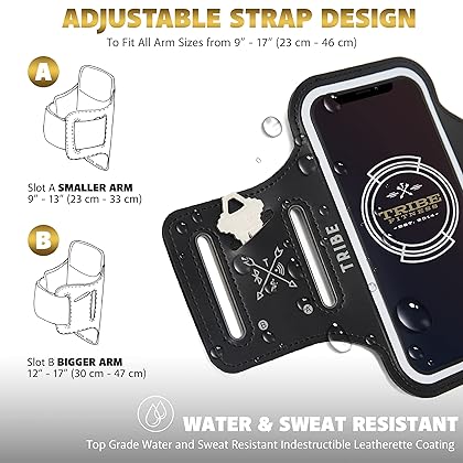 TRIBE Water Resistant Cell Phone Armband Case Running Holder for iPhone Pro Max Plus Mini SE (13/12/11/X/XS/XR/8/7/6/5) Galaxy S Ultra Plus Edge Note (21/20/10/9/8/7/6/5) Adjustable Strap & Key Pocket