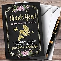 Chalk & Gold Floral Mermaid Party Thank You Cards